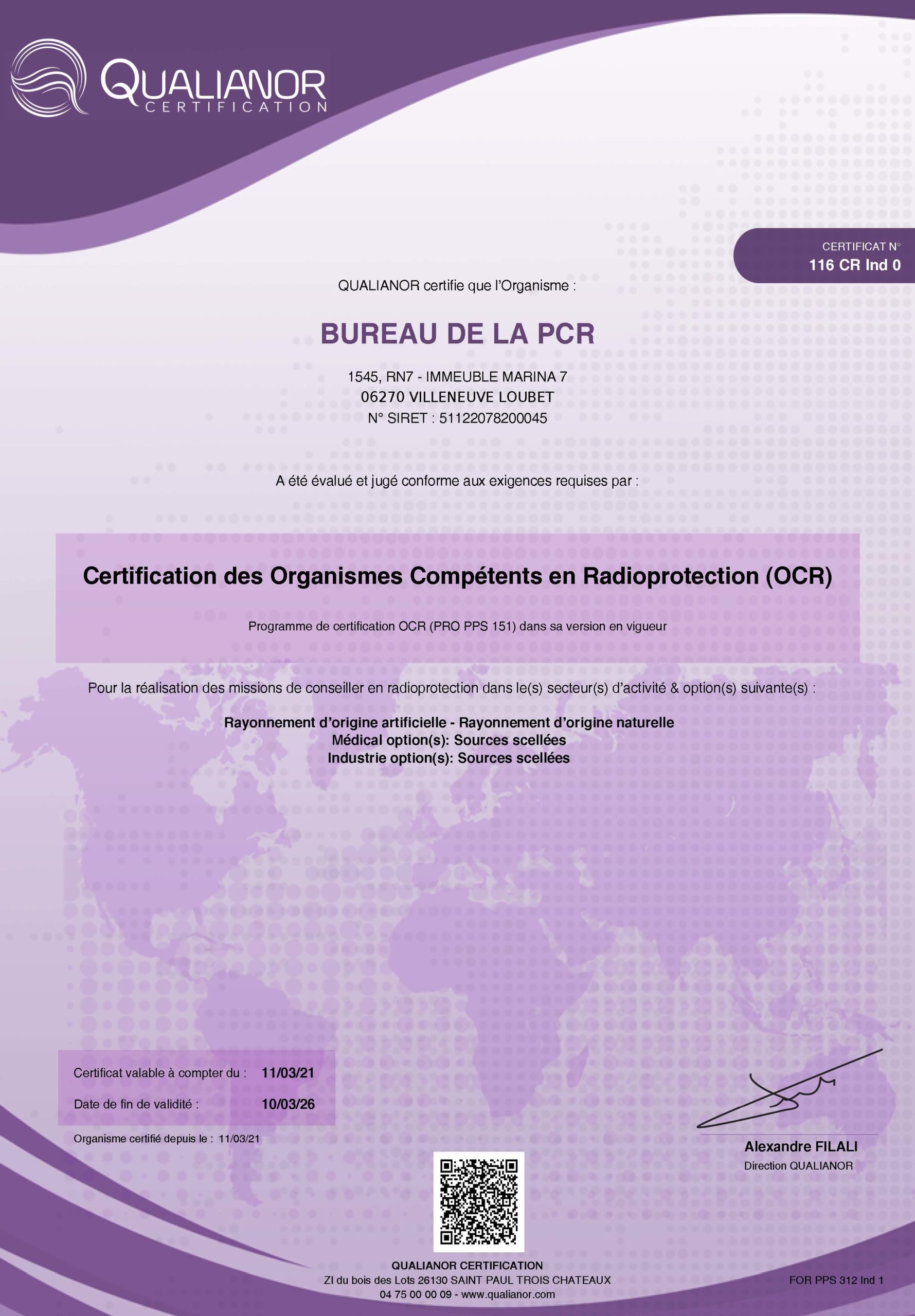 Certification OCR Bureau PCR