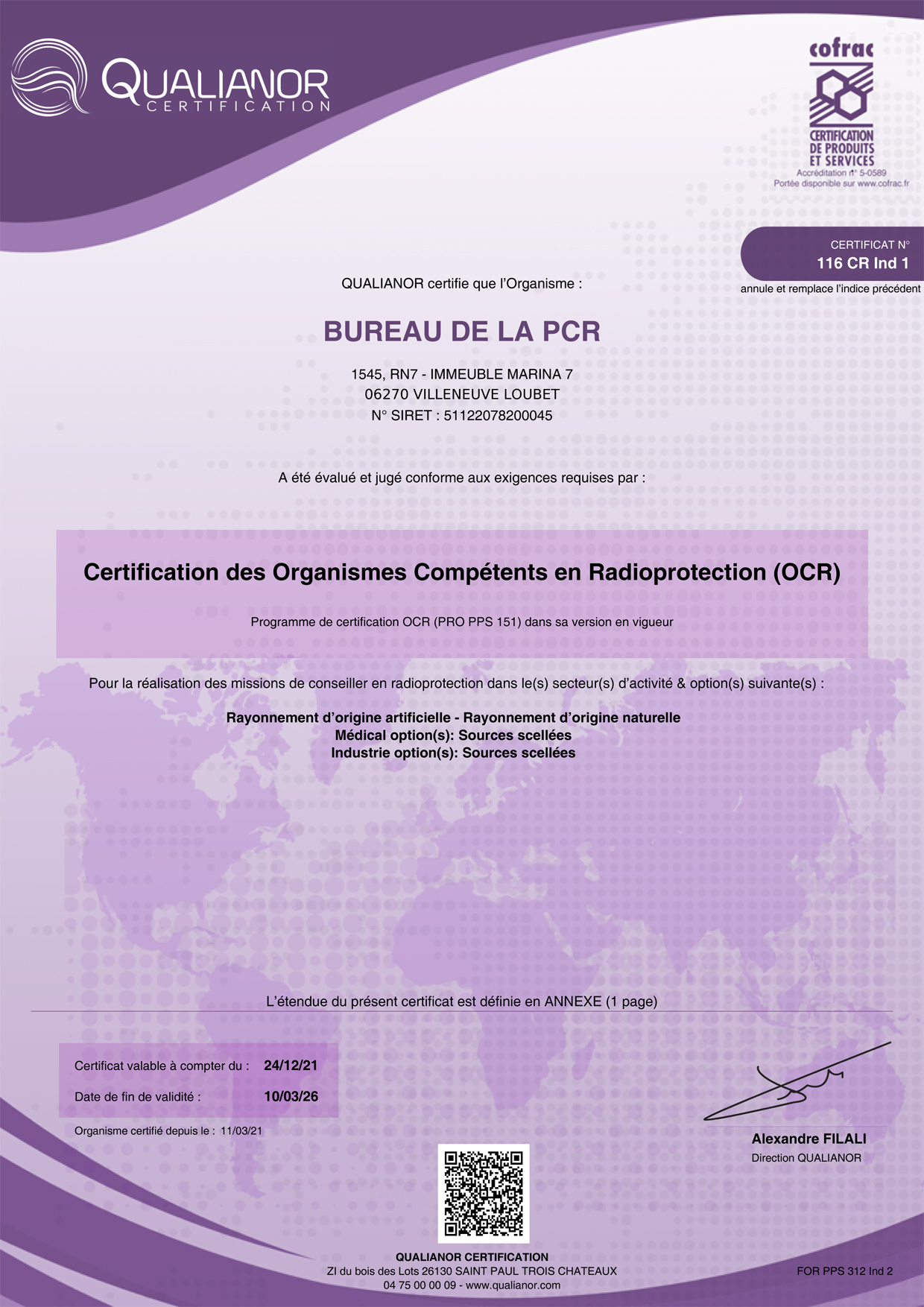 Certification Qualianor Organisme Compétent en Radioprotection